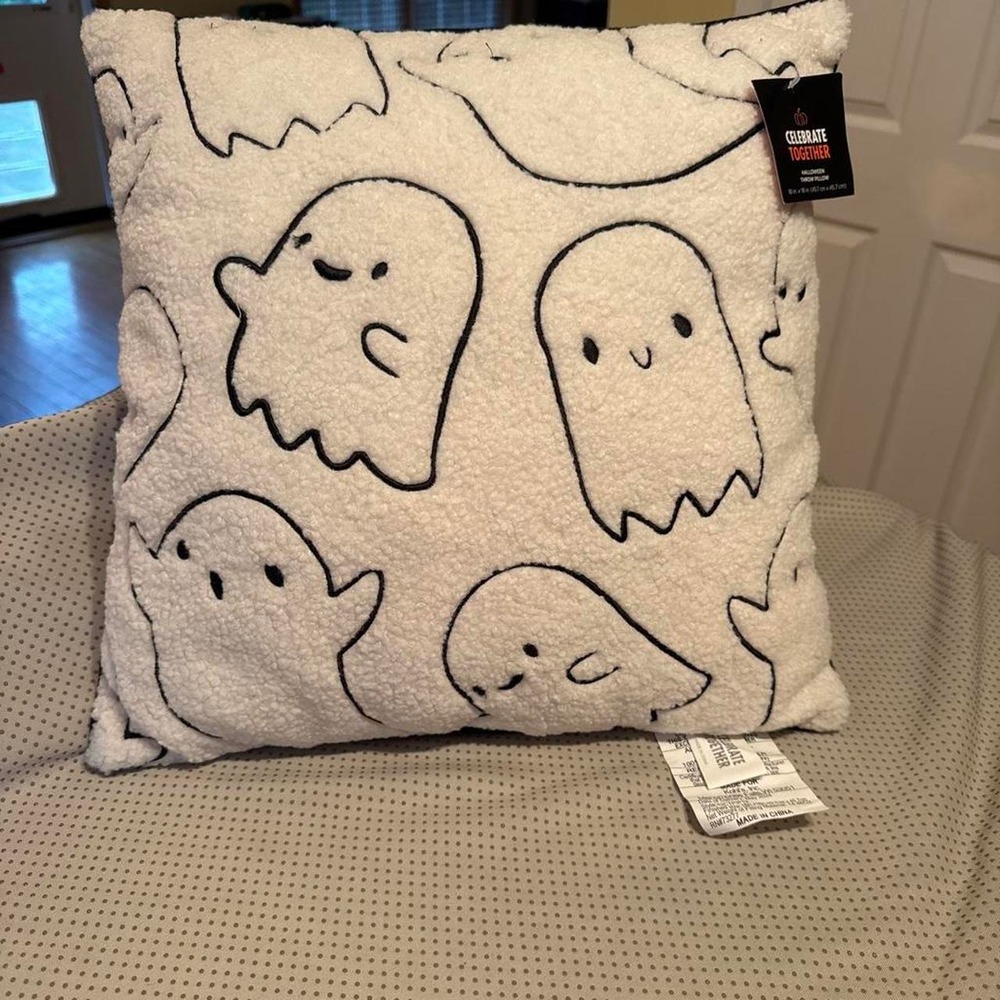 NEW Ghost Plush Reversible Throw Halloween Pillow 18" by 18"